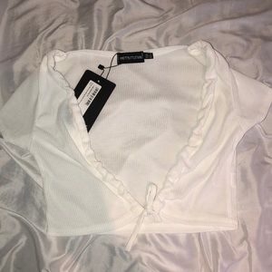 White rib drawstring tie crop top